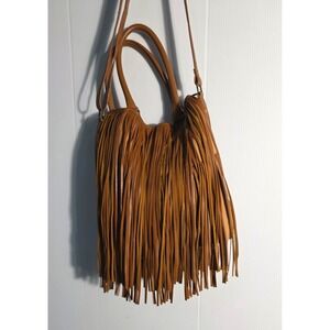 Brown Faux Leather Fringe Tote Bag Shoulder Purse